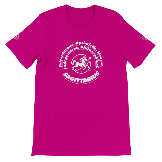 Purple unisex crewneck Premum T-shirt Sagittarius zodiac sign, perfect birthday gift for astrology lover by trendybuybest.com