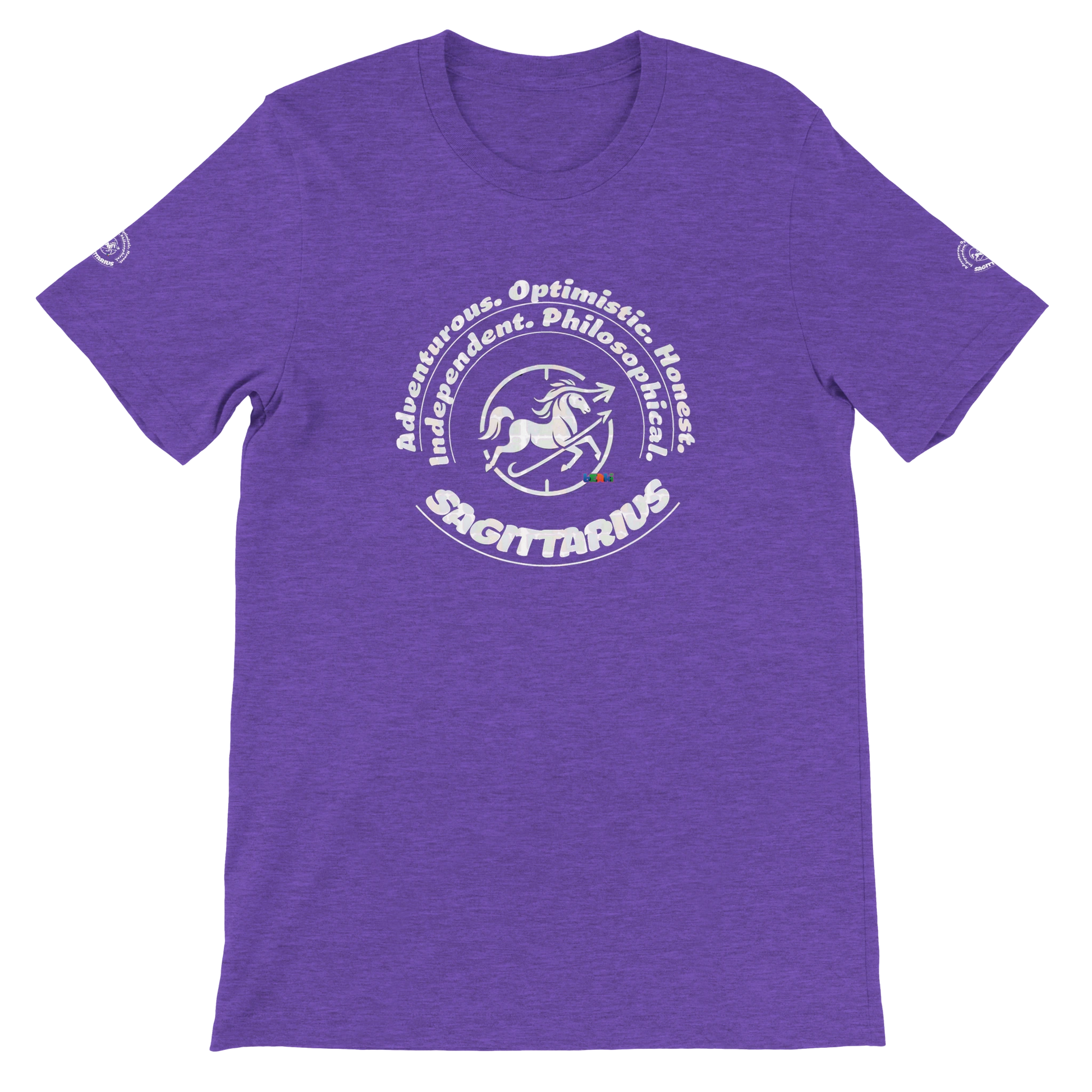 Purple unisex crewneck Premum T-shirt Sagittarius zodiac sign, perfect birthday gift for astrology lover by trendybuybest.com