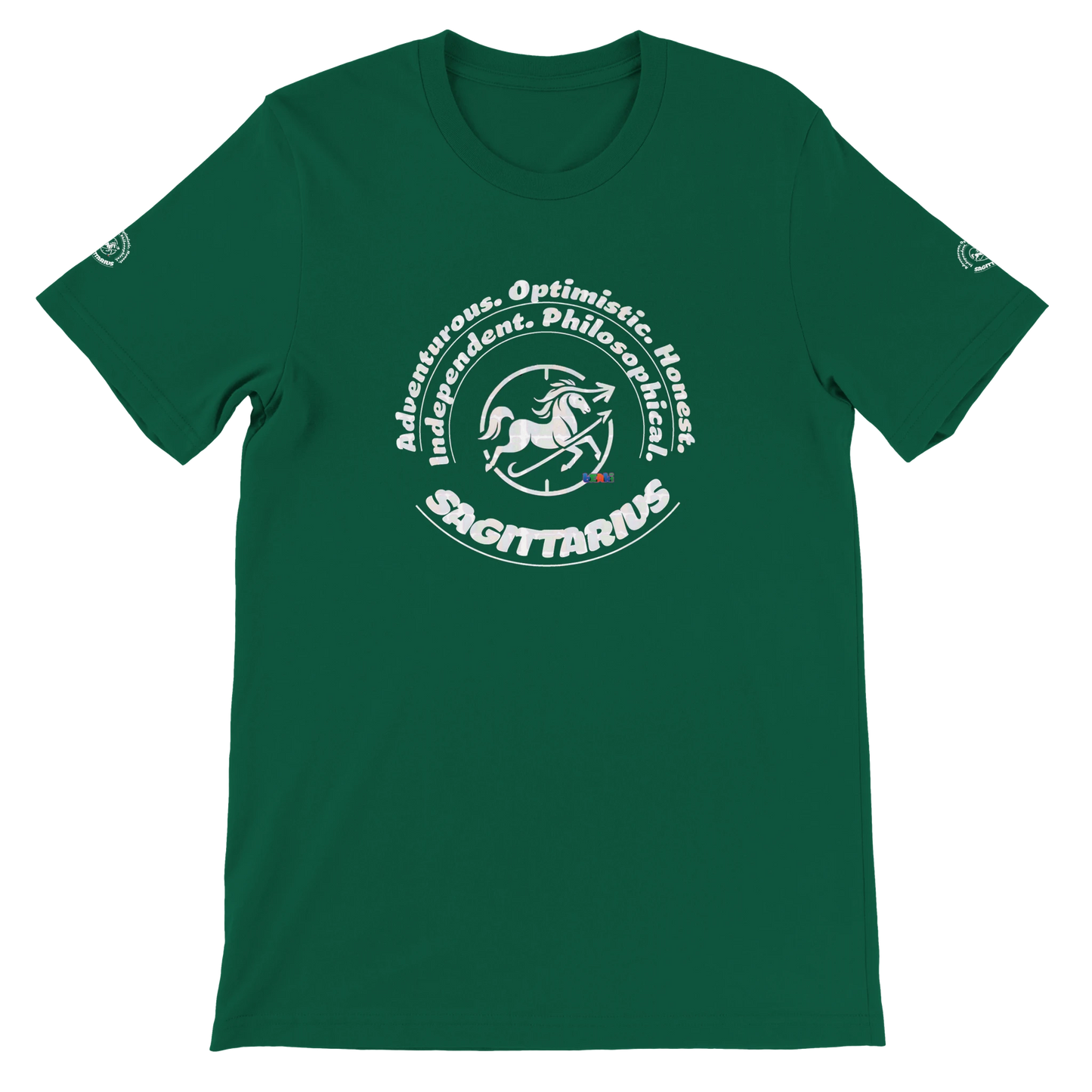 Green unisex crewneck Premum T-shirt with Sagittarius zodiac sign, perfect birthday gift Astrology lovers trendybuybest.com