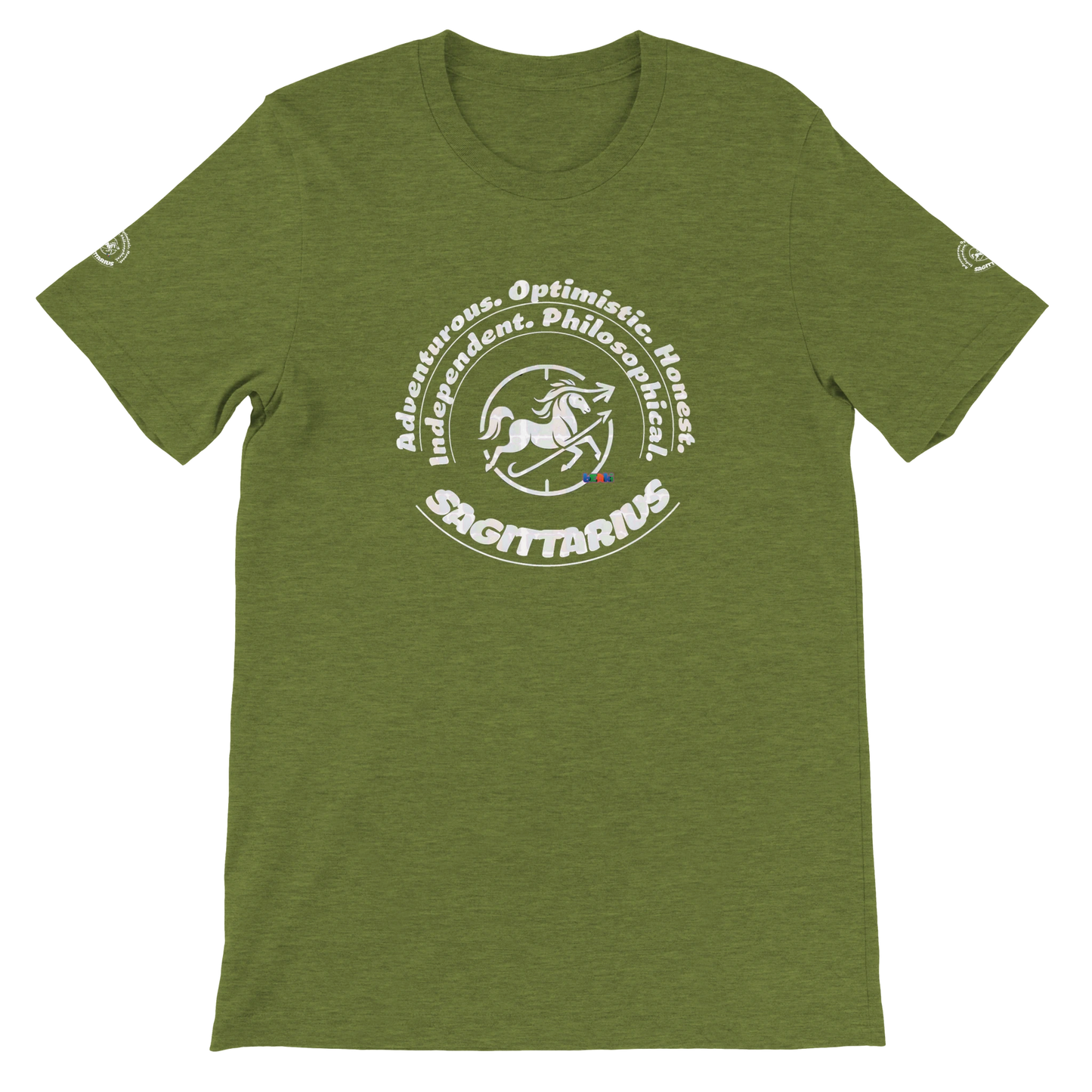 Green unisex crewneck Premum T-shirt with Sagittarius zodiac sign, perfect birthday gift Astrology lovers trendybuybest.com