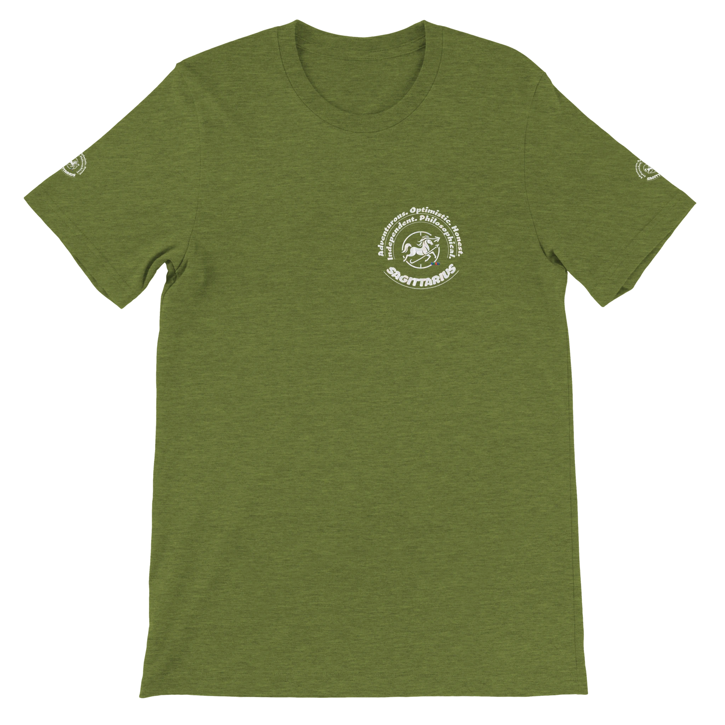 Green unisex crewneck Premum T-shirt with Sagittarius zodiac sign, perfect birthday gift Astrology lovers trendybuybest.com