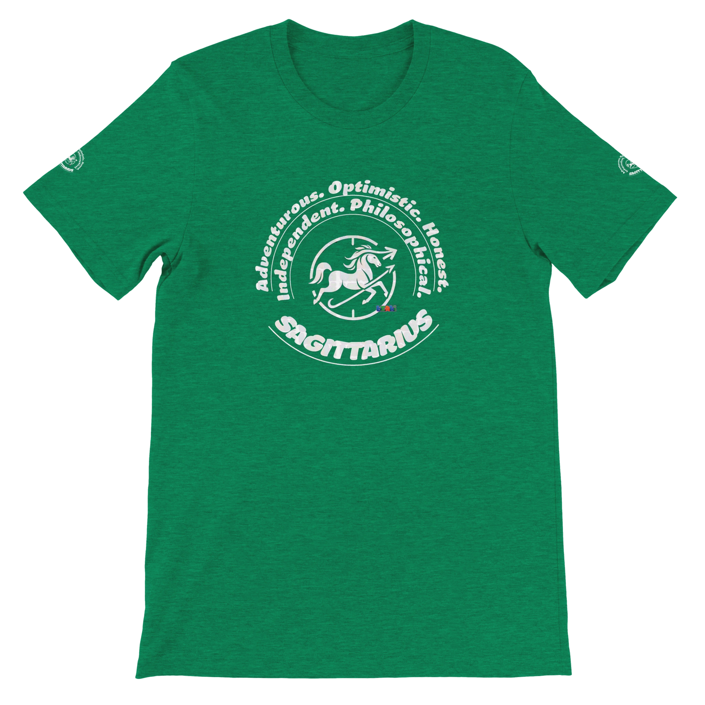 Green unisex crewneck Premum T-shirt with Sagittarius zodiac sign, perfect birthday gift Astrology lovers trendybuybest.com