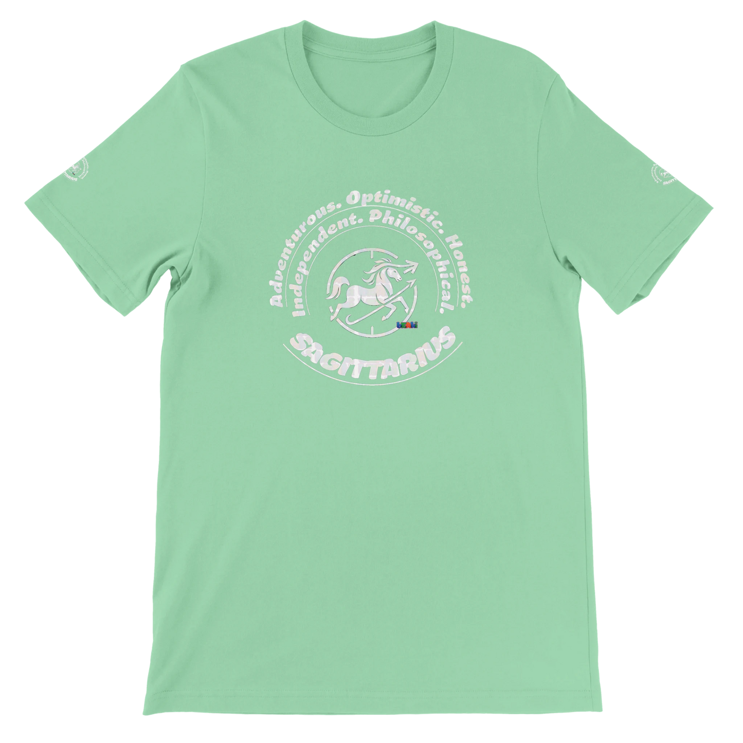 Green unisex crewneck Premum T-shirt with Sagittarius zodiac sign, perfect birthday gift Astrology lovers trendybuybest.com