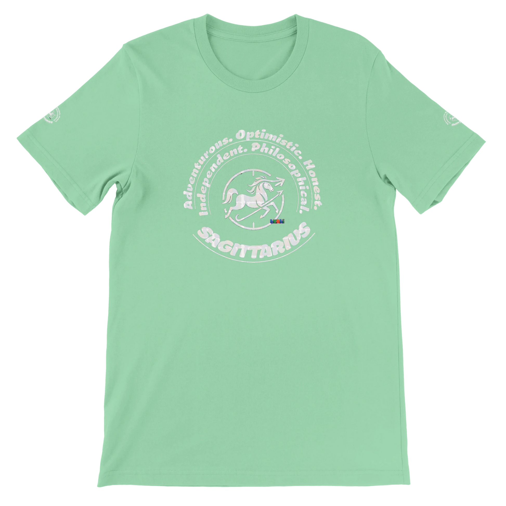 Green unisex crewneck Premum T-shirt with Sagittarius zodiac sign, perfect birthday gift Astrology lovers trendybuybest.com