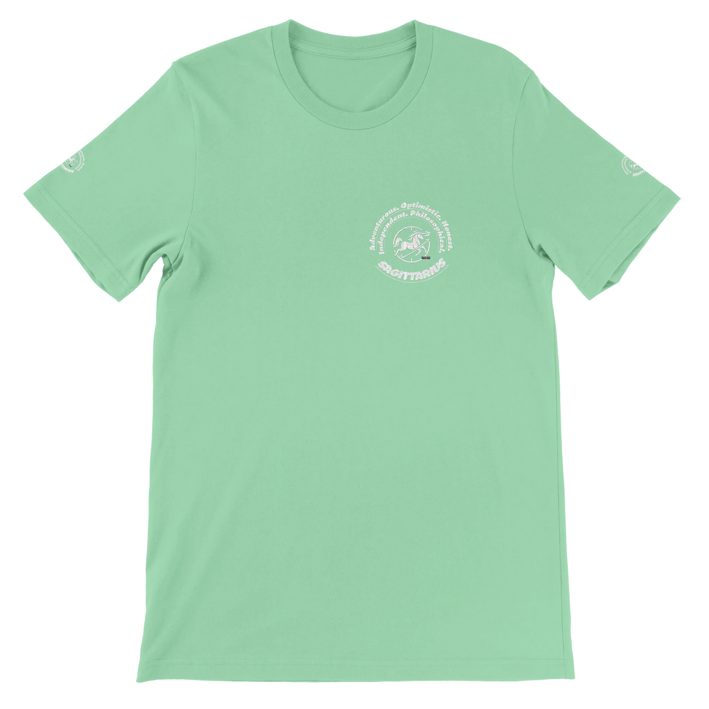 Green unisex crewneck Premum T-shirt with Sagittarius zodiac sign, perfect birthday gift Astrology lovers trendybuybest.com