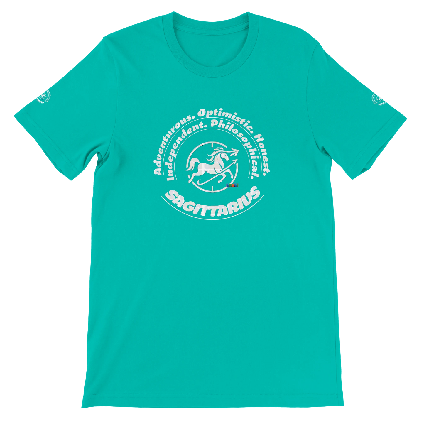 Green unisex crewneck Premum T-shirt with Sagittarius zodiac sign, perfect birthday gift Astrology lovers trendybuybest.com