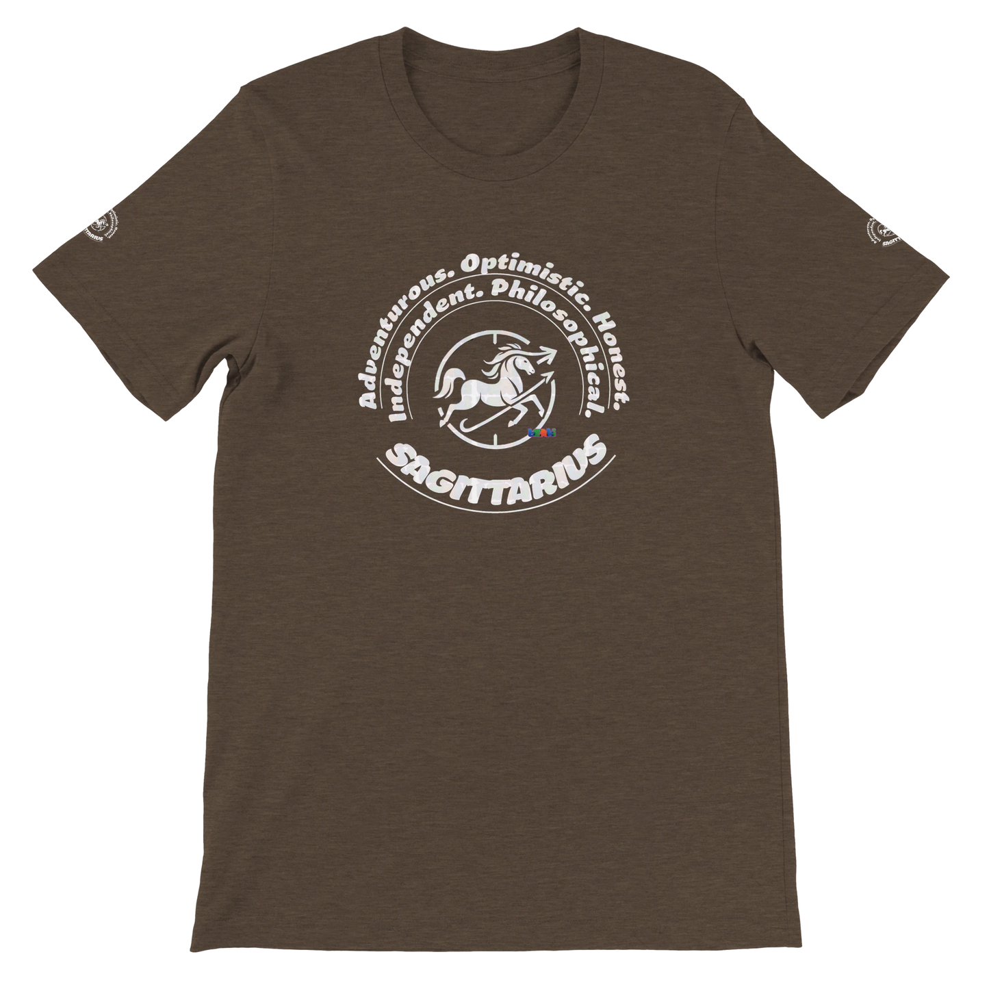 Brown unisex T-shirt for Innovative storytellers creative & know no limits Sagittarius. Astrology Zodiac design trendybuybest