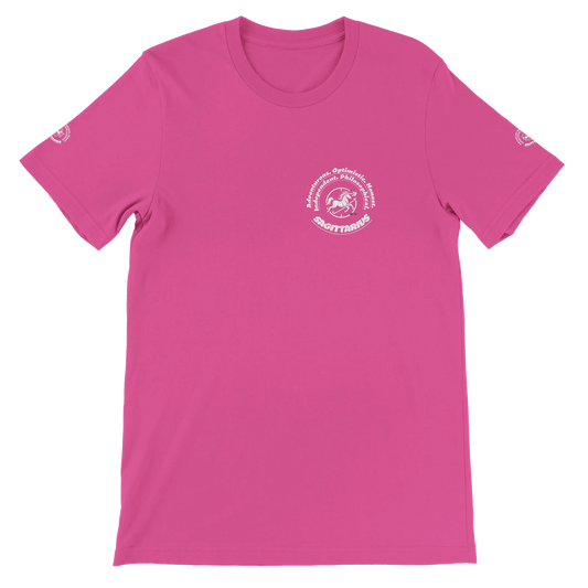 Pink unisex crewneck Premum T-shirt with Sagittarius zodiac sign, perfect birthday gift Astrology lovers by trendybuybest.com