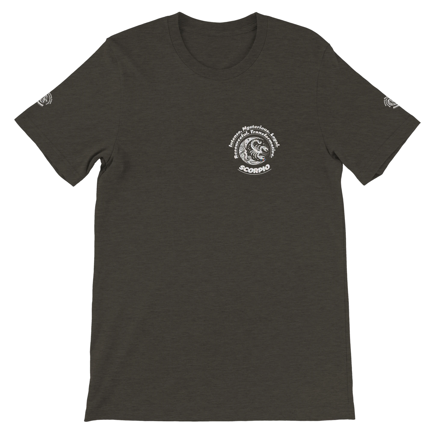Black unisex crewneck T-shirt with Scorpio Logo zodiac, perfect birthday gift for astrology lovers, soft and stylish for all.