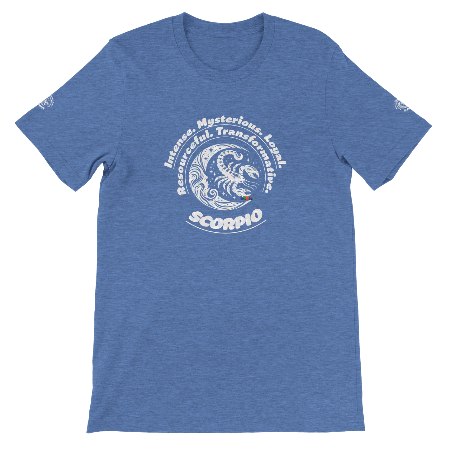 Blue unisex crewneck Premum T-shirt with Scorpio zodiac sign, perfect birthday gift for Astrology lovers by trendybuybest.com