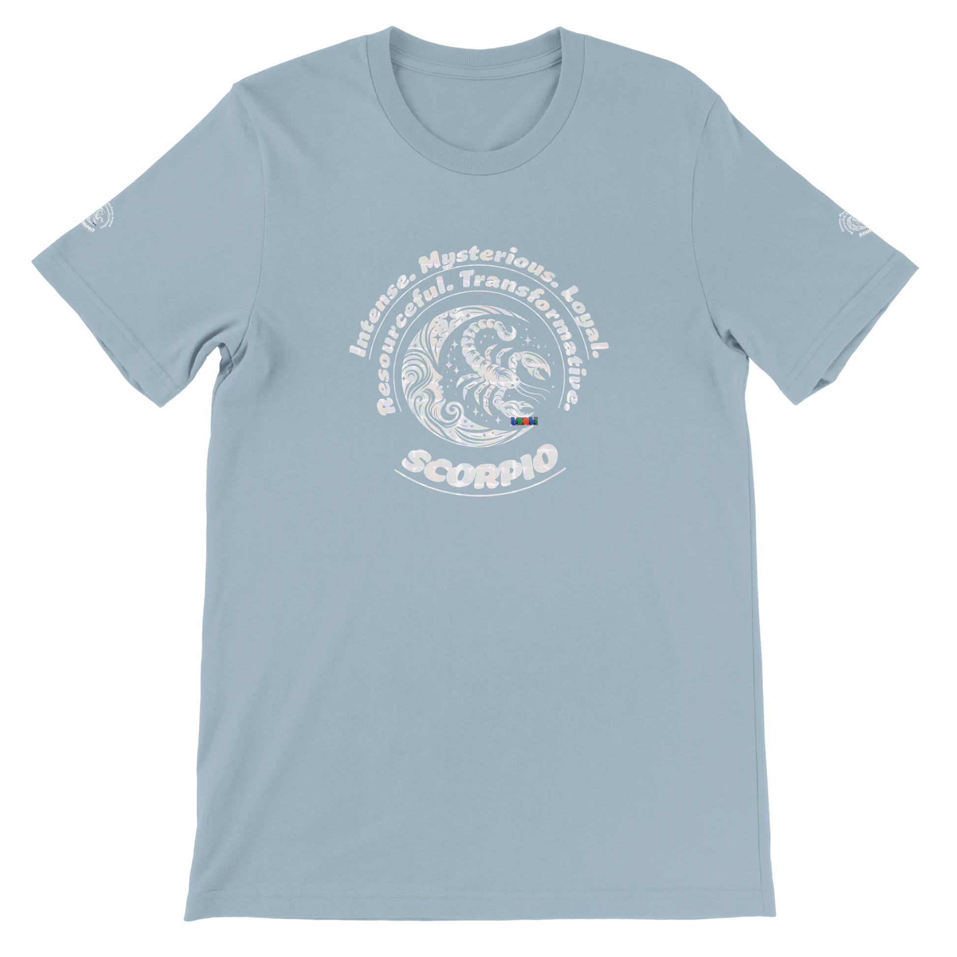 Blue unisex crewneck Premum T-shirt with Scorpio zodiac sign, perfect birthday gift for Astrology lovers by trendybuybest.com
