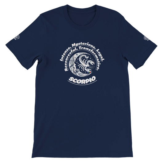 Blue unisex crewneck Premum T-shirt with Scorpio zodiac sign, perfect birthday gift for Astrology lovers by trendybuybest.com