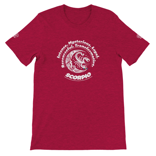 Red unisex crewneck Premium T-shirt for tenacious magnetic passion Scorpio with Horoscope Astrology design by trendybuybest.