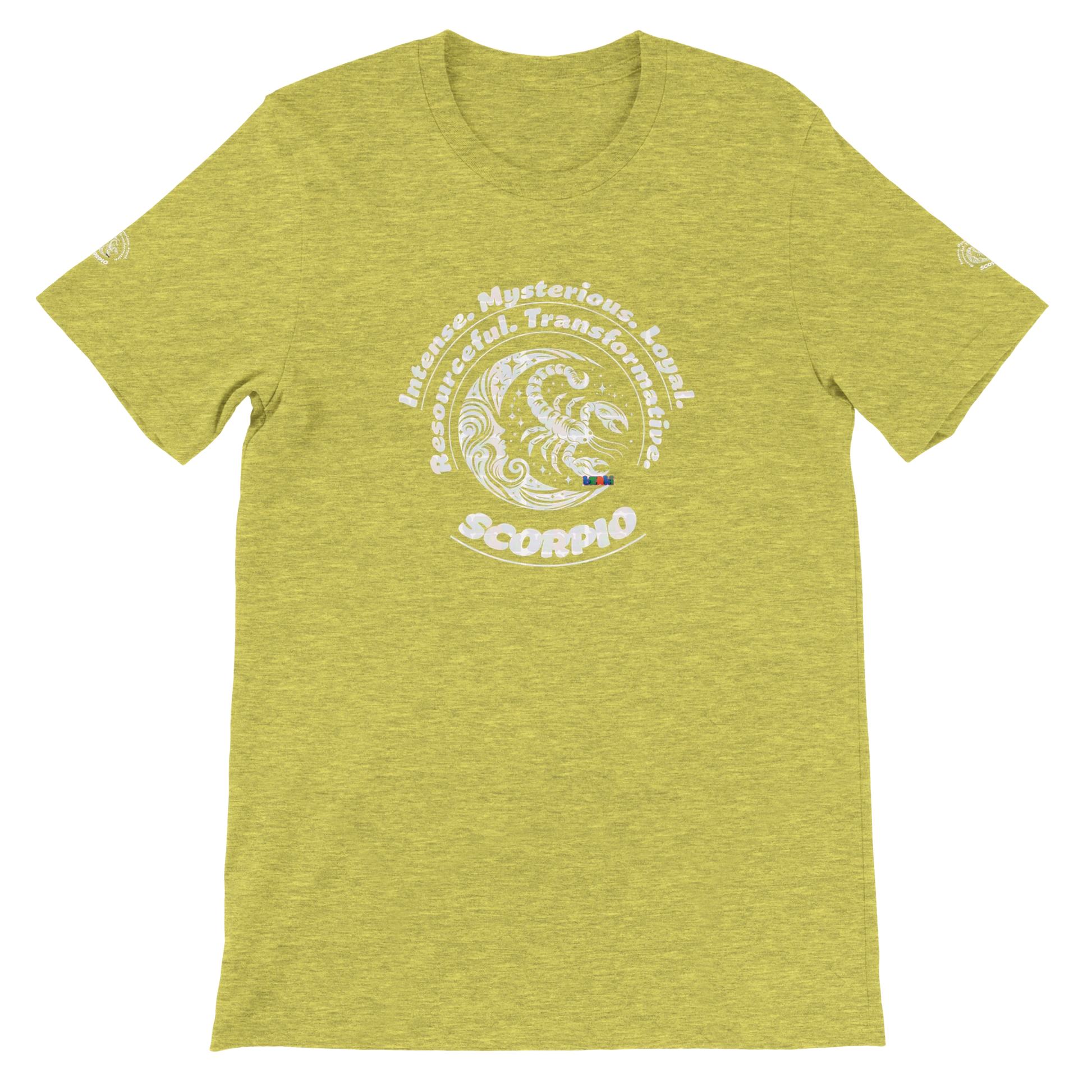 Yellow unisex Premium T-shirt for tenacious magnetic Intuitive devotion passion Scorpio, Horoscope Astrology Scorpion design