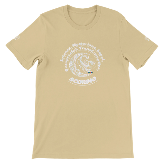 Yellow unisex Premium T-shirt for tenacious magnetic Intuitive devotion passion Scorpio, Horoscope Astrology Scorpion design