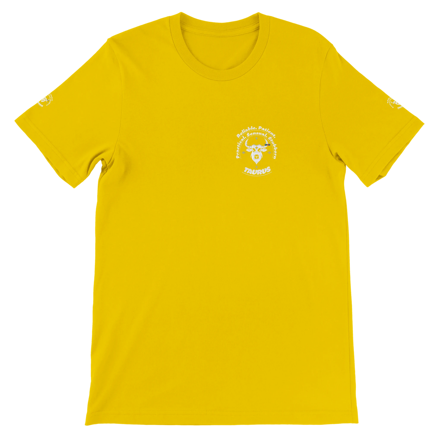 Yellow unisex crewneck T-shirt with Taurus horoscope zodiac design on soft Bella + Canvas 3001. Comfortable and stylish for all.