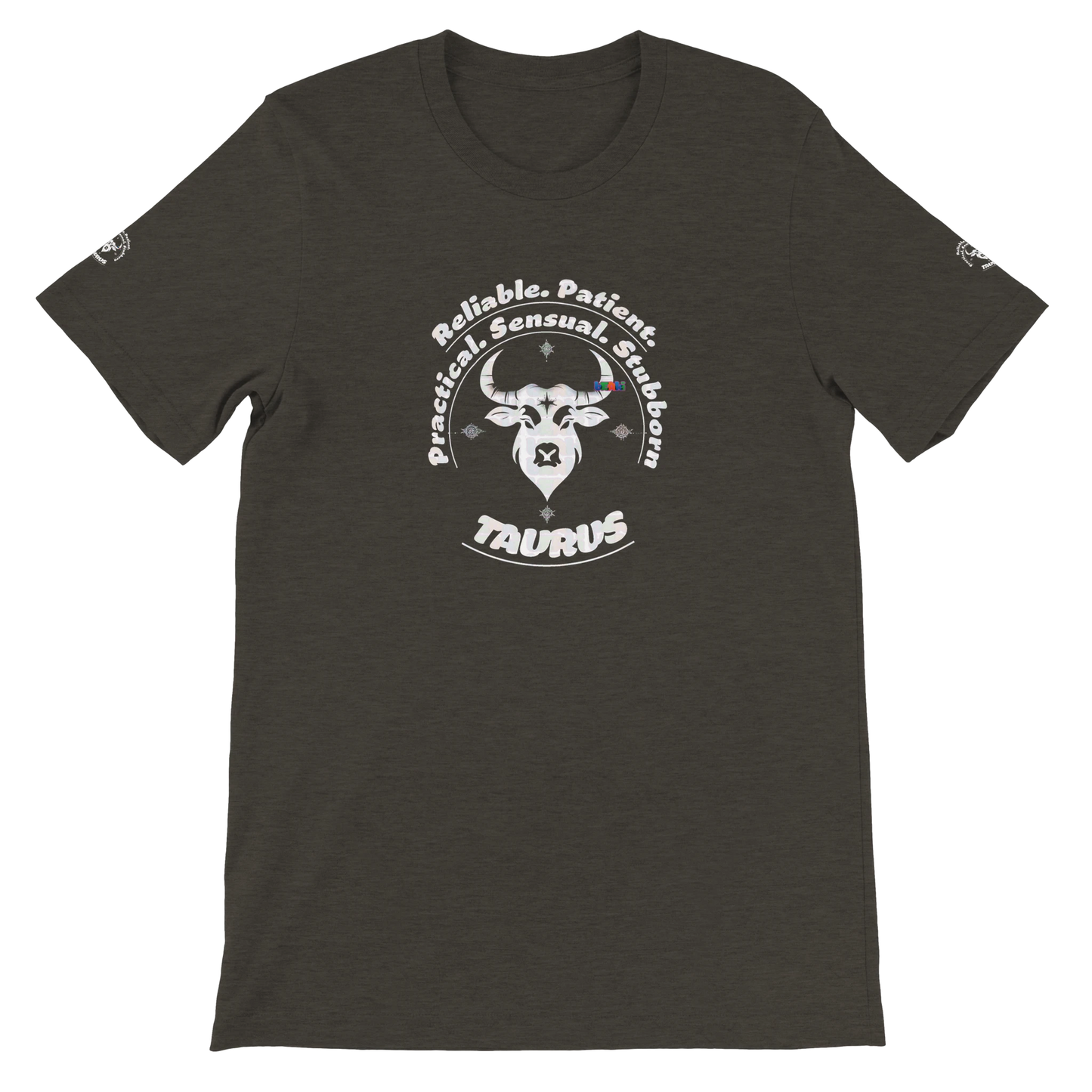 Black unisex crewneck Bella T-shirt with Taurus zodiac horoscope, perfect birthday gift for astrology lover trendybuybest.com