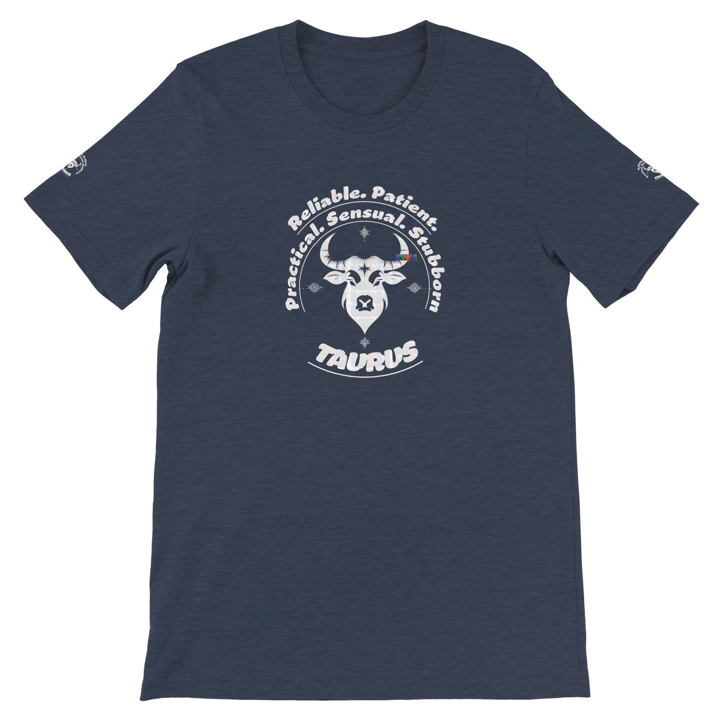 Blue unisex crewneck premium T-shirt with Taurus astrology zodiac design on soft Bella + Canvas 3001 by trendybuybest.com