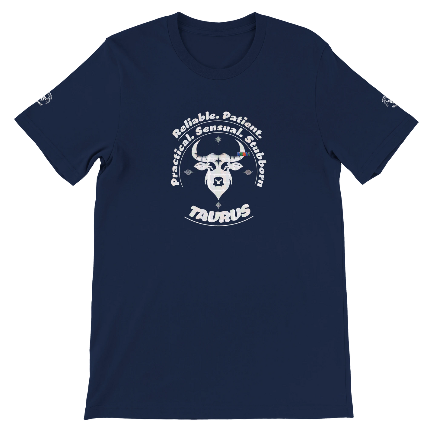 Blue unisex crewneck premium T-shirt with Taurus astrology zodiac design on soft Bella + Canvas 3001 by trendybuybest.com