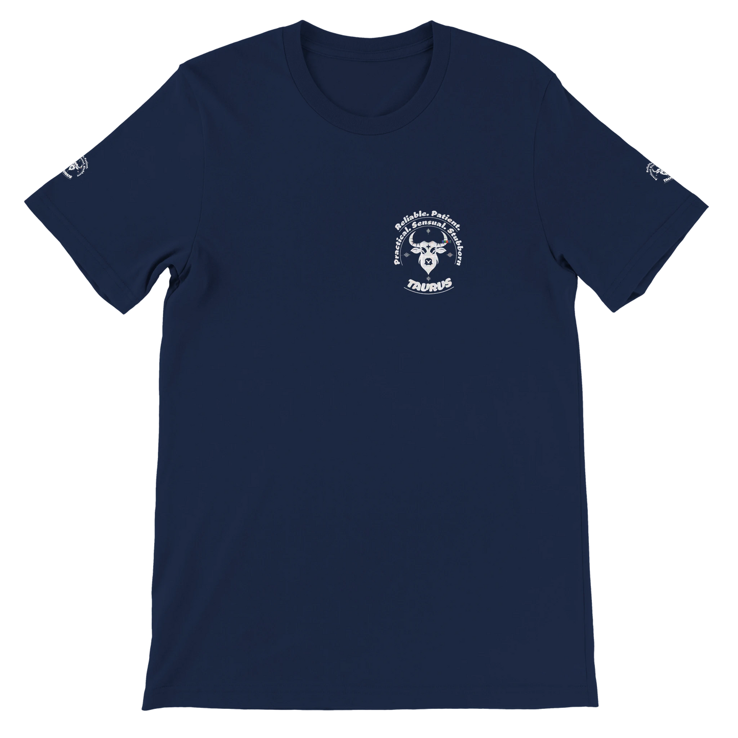 Blue unisex crewneck premium T-shirt with Taurus astrology zodiac design on soft Bella + Canvas 3001 by trendybuybest.com
