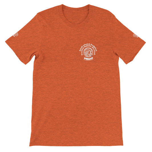 Orange unisex crewneck Premum T-shirt with Virgo zodiac sign, perfect birthday gift for horoscope lover by trendybuybest.com