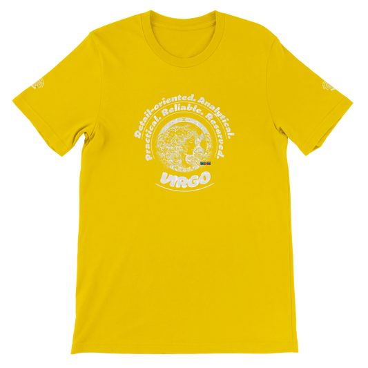 Yellow Premium unisex crewneck T-shirt with Virgo design zodiac horoscope lovers Best  for Special Love One trendybuybest.com