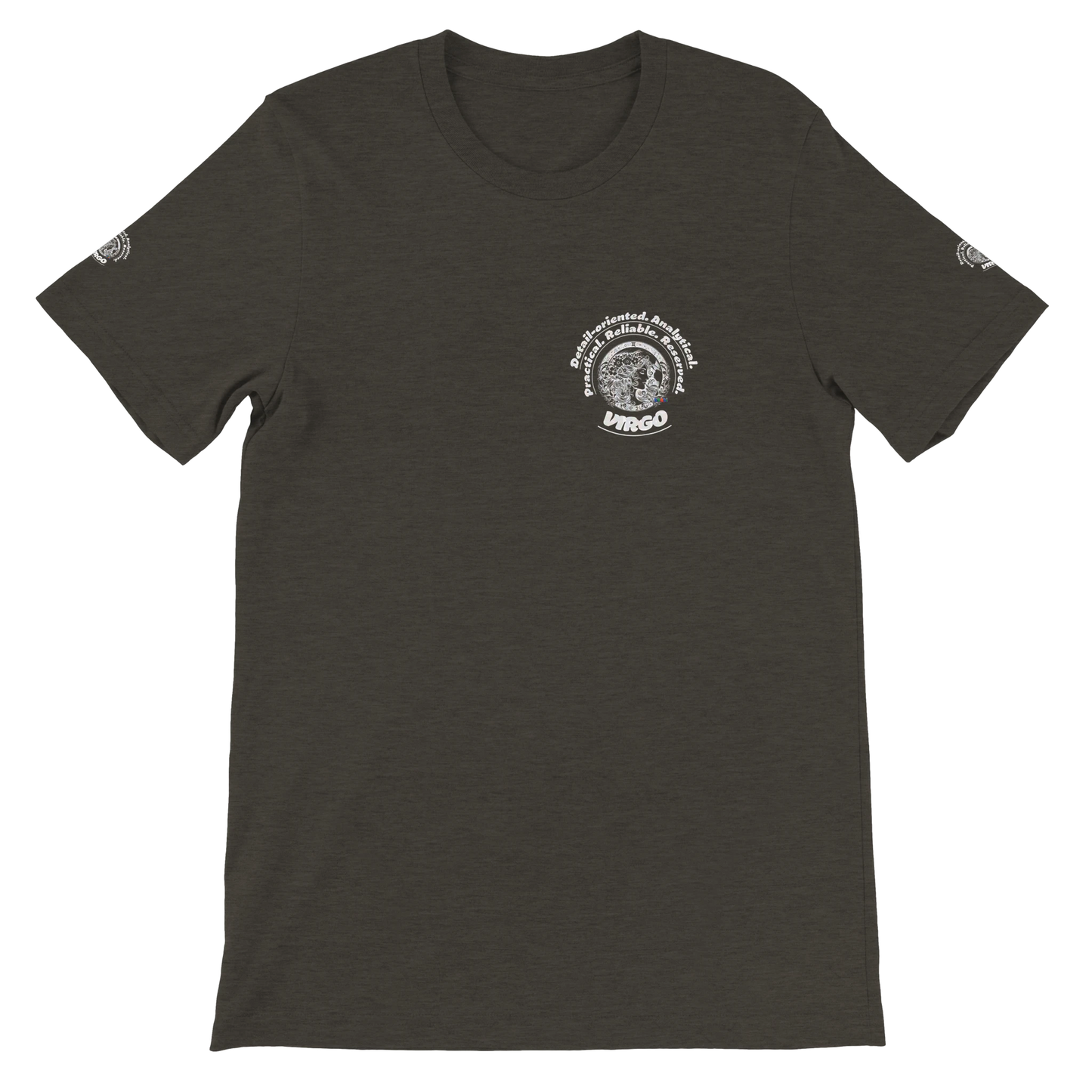 Black unisex crewneck Premum T-shirt with Virgo zodiac sign, perfect birthday gift for astrology lover by trendybuybest.com