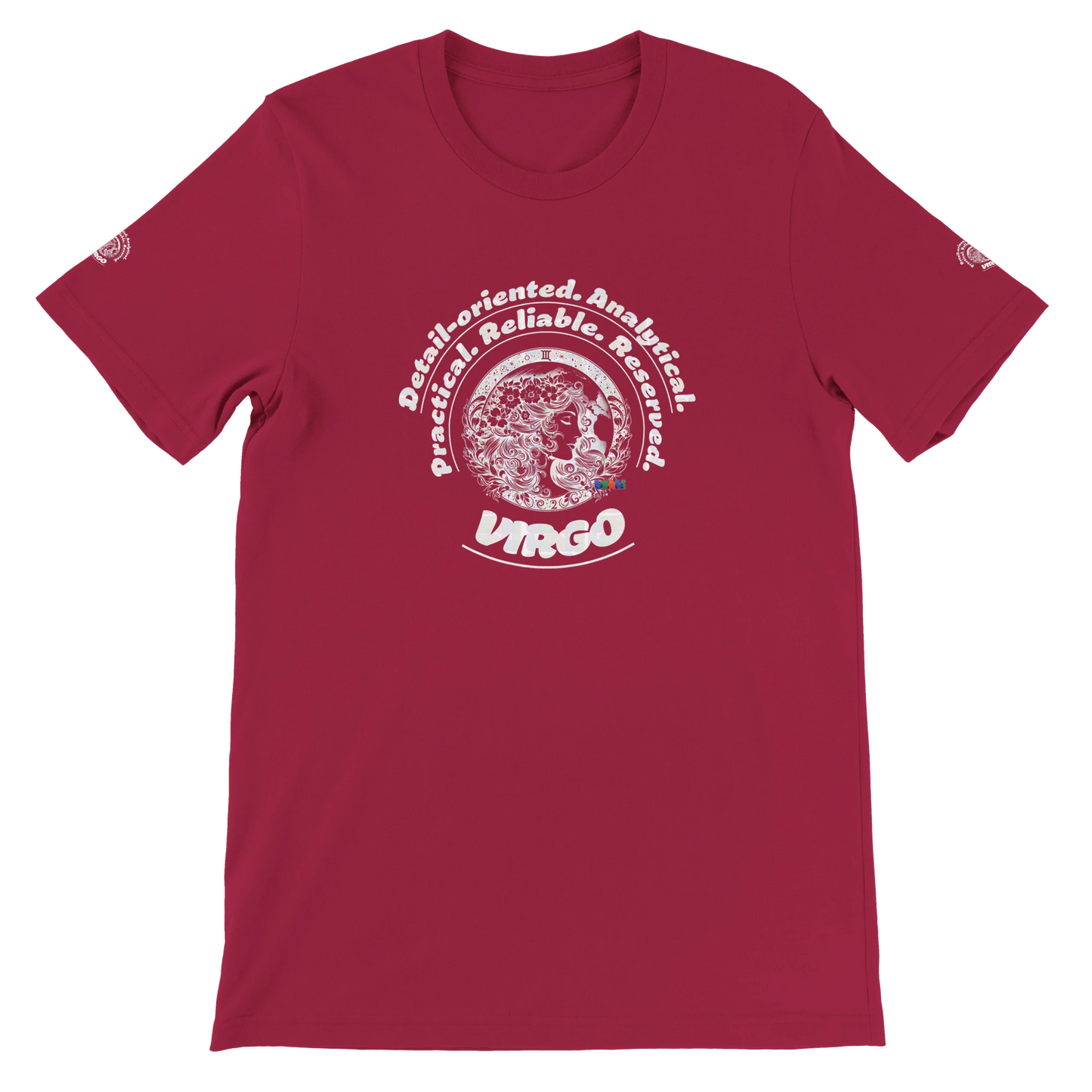 Purple unisex T-shirt with Virgo Astrology Horoscope. Detail-oriented. Motto of If you can't measure it, it doesn't exist!