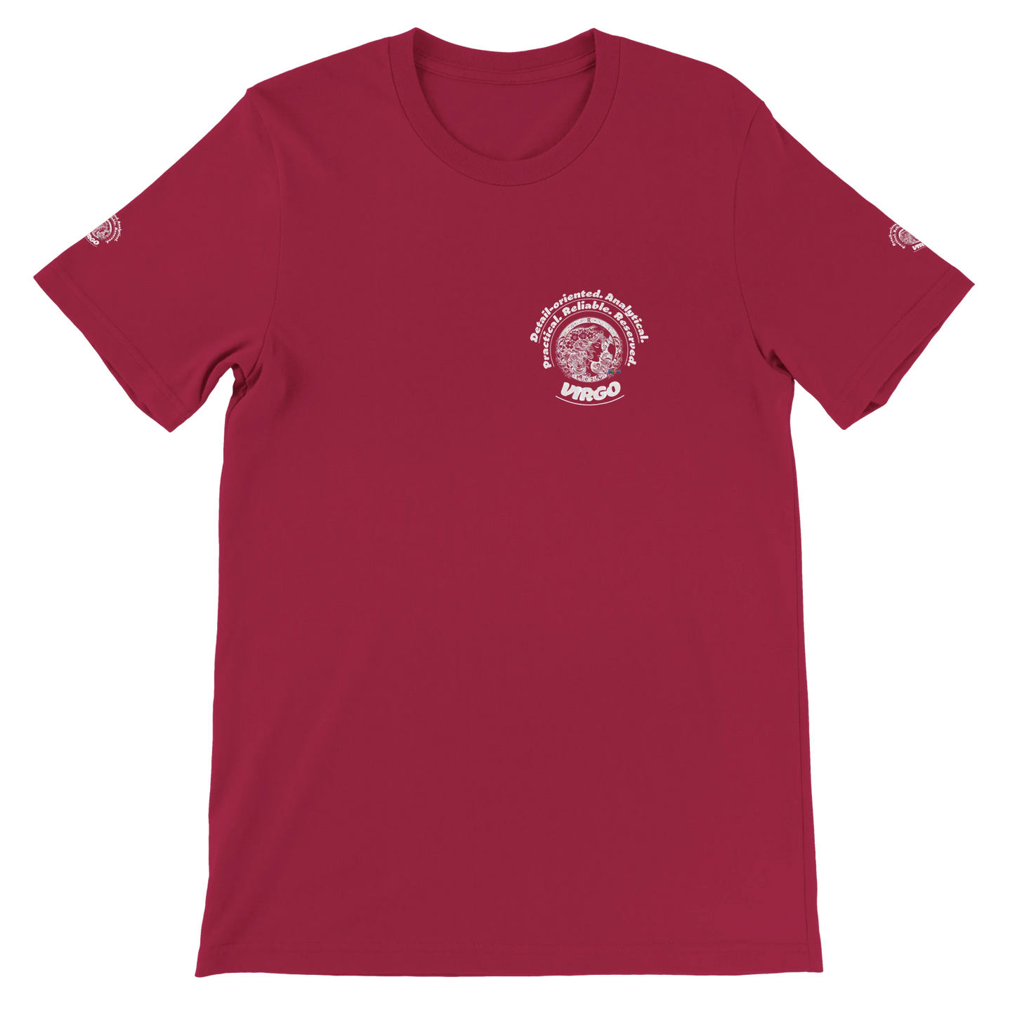 Purple unisex T-shirt with Virgo Astrology Horoscope. Detail-oriented. Motto of If you can't measure it, it doesn't exist!